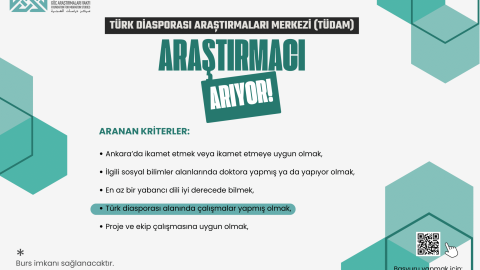 TÜRK DİASPORASI ARAŞTIRMALARI MERKEZİ (TÜDAM) ARAŞTIRMACI ARIYOR!