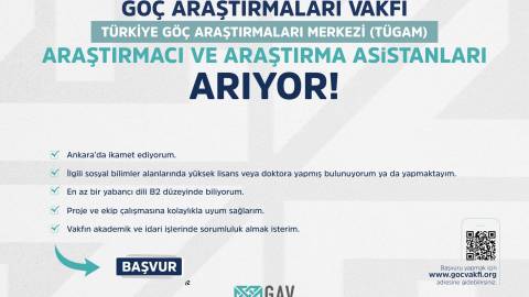 TÜRKİYE GÖÇ ARAŞTIRMALARI MERKEZİ (TÜGAM) ARAŞTIRMACI ve ARAŞTIRMA ASİSTANLARINI ARIYOR!