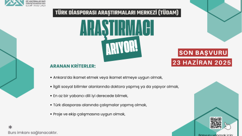 TÜRK DİASPORASI ARAŞTIRMALARI MERKEZİ (TÜDAM) ARAŞTIRMACI ARIYOR!